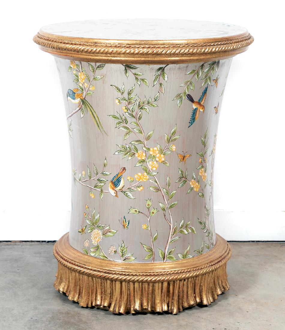 Designer Silver Leaf Chinoiserie Side Table (1 of 3)