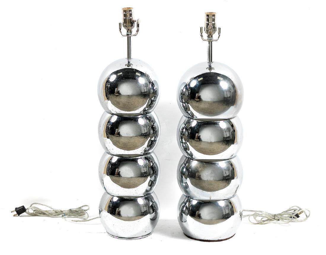 Pair, Kovacs Stacked Chrome Ball Table Lamps (1 of 2)