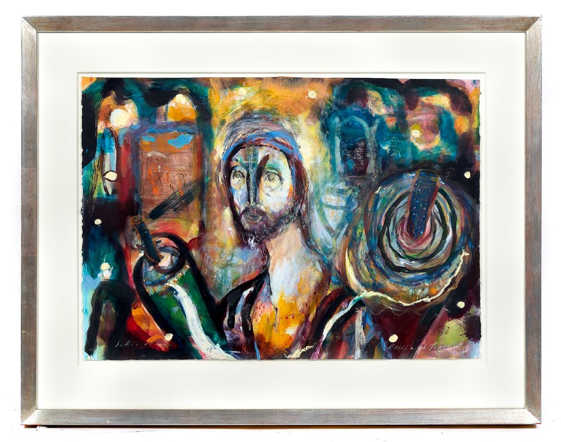 Louis Schneiderman Mixed Media, Rabbi w/ Torah (1 of 5)