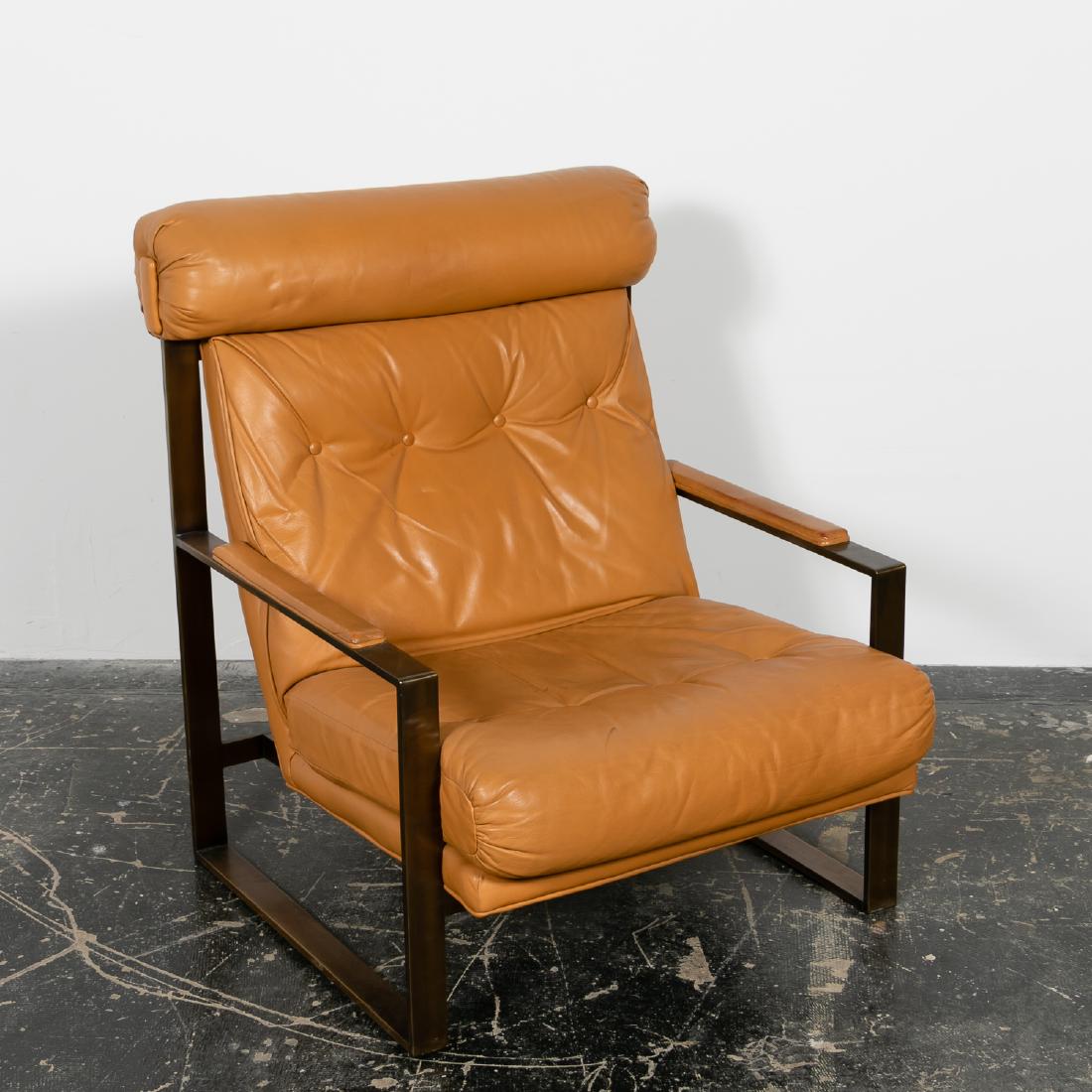 Milo Baughman Style Bronze & Tan Leather Armchair (1 of 2)