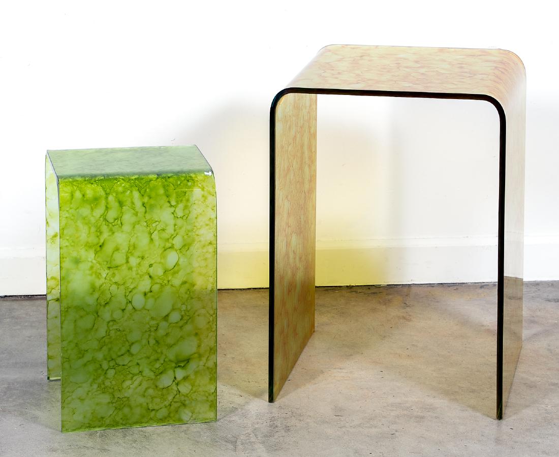 Nest of Two MCM Glass Waterfall Tables with Color (1 of 3)