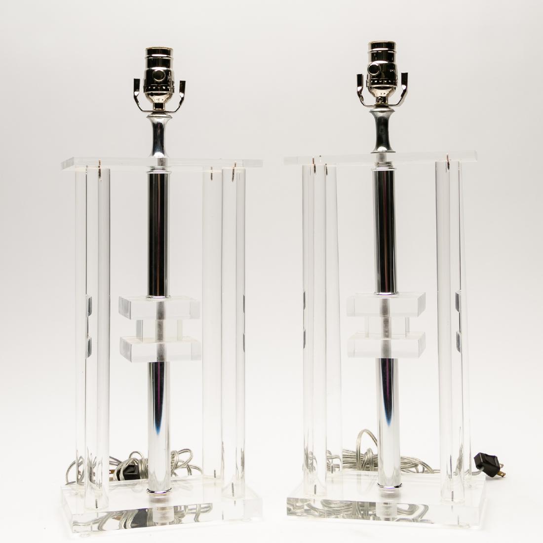 Pair of MCM Lucite & Chrome Table Lamps (1 of 3)