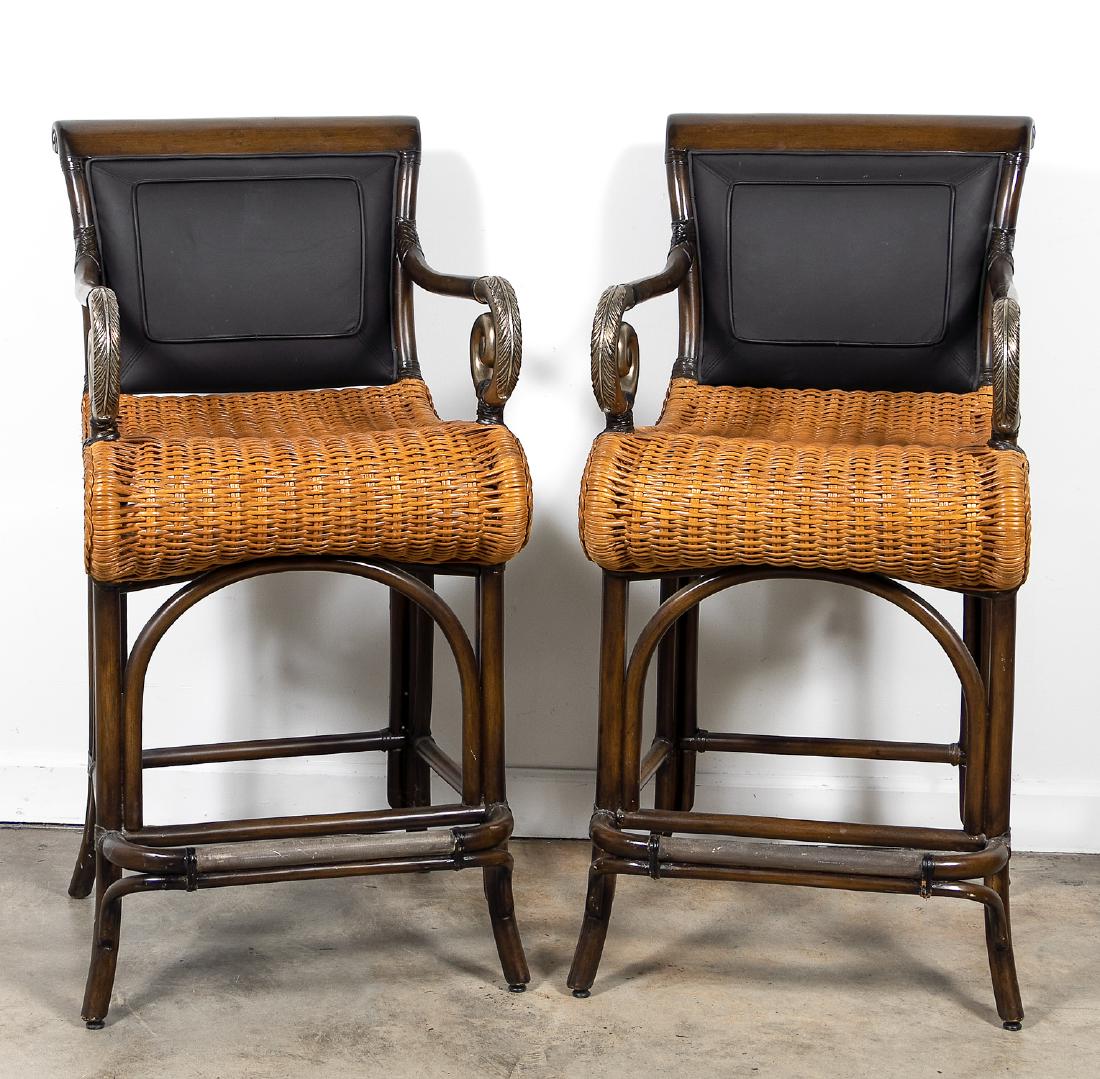 Pair, Maitland Smith Bar Stools w/ Woven Seats (1 of 6)