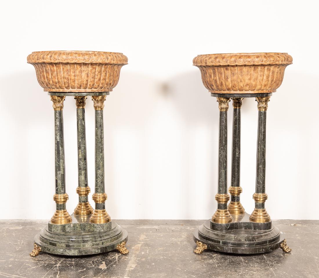 Pair, Maitland Smith Planters on Stands, Marked (1 of 6)