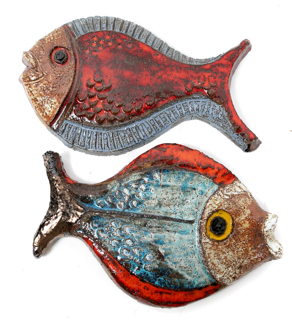 Two MCM Glazed Pottery Wall Hanging Fish