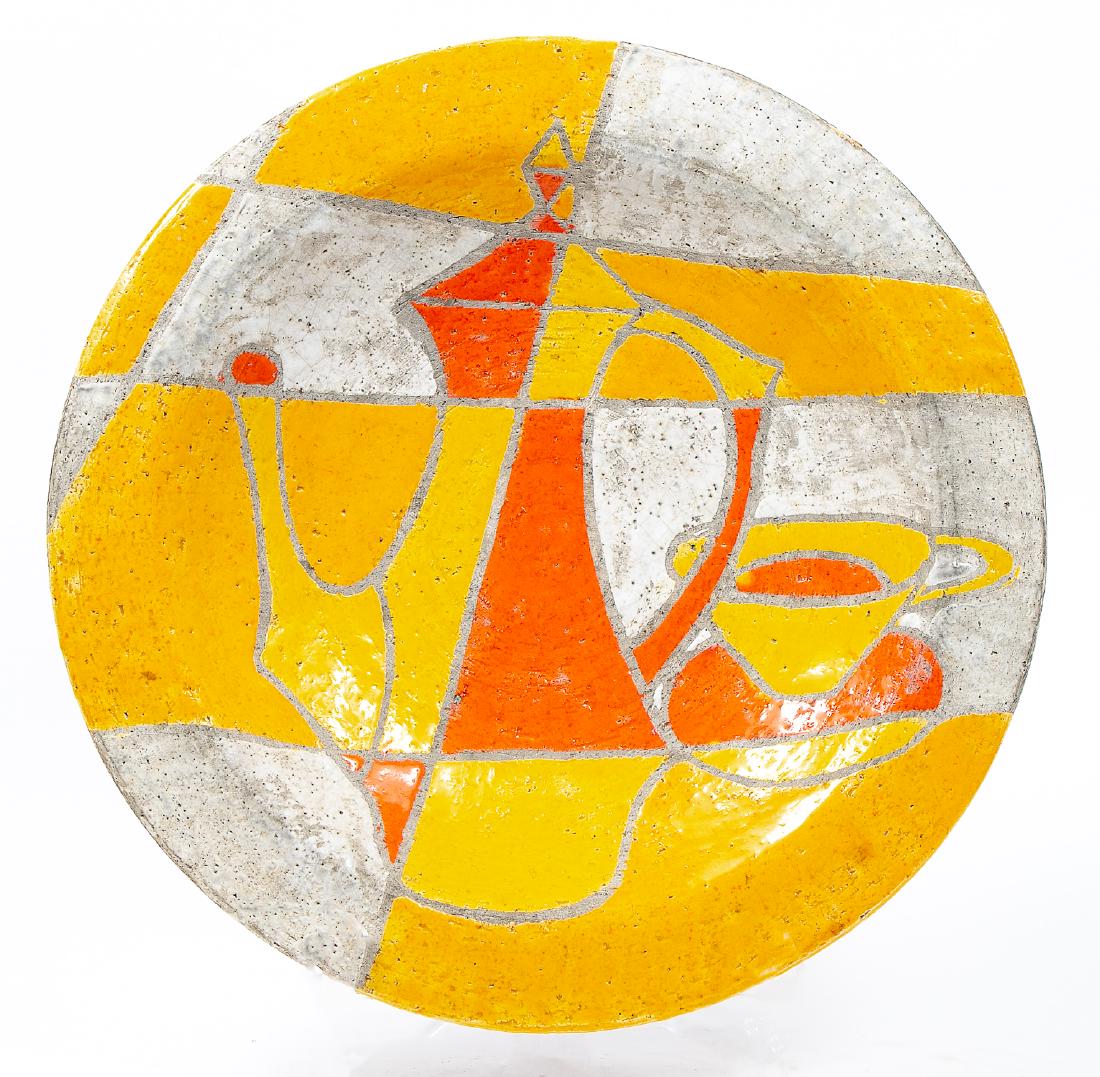 MCM Italian Pottery Center Bowl, Also Londi attr: Attributed to Aldo Londi/Bitossi Ceramiche (Italian, founded 1871), for Raymor Import Co (America, 1941-1980), early 1960s. A fantastic large pottery center bowl decorated to the interior with incised