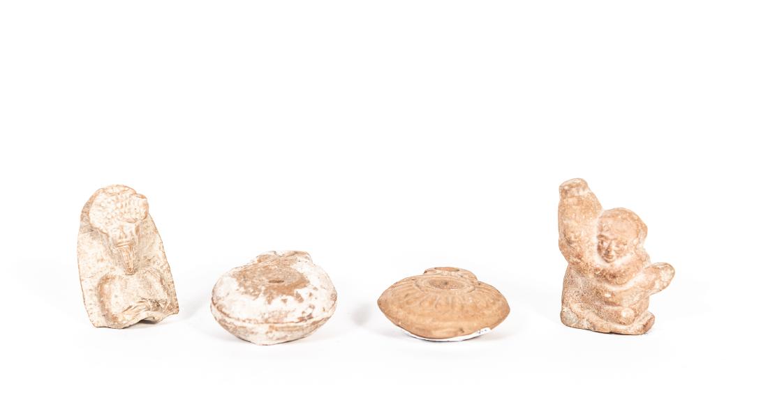 Ancient Group of 2 Oil Lamps, 2 Figural Carvings (1 of 2)