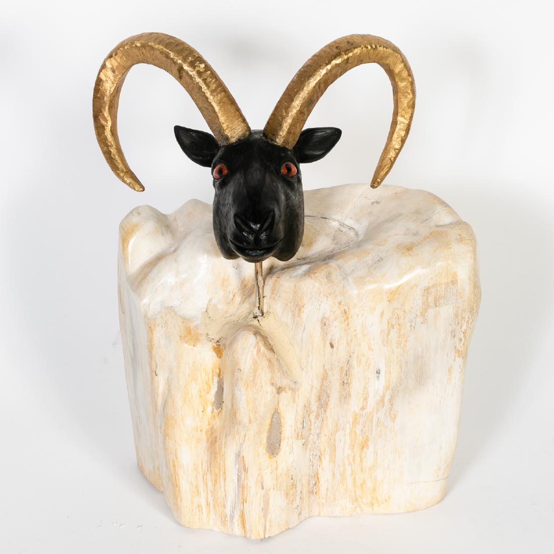Hand Carved Multi-Stone Ram's Head on Base (1 of 6)