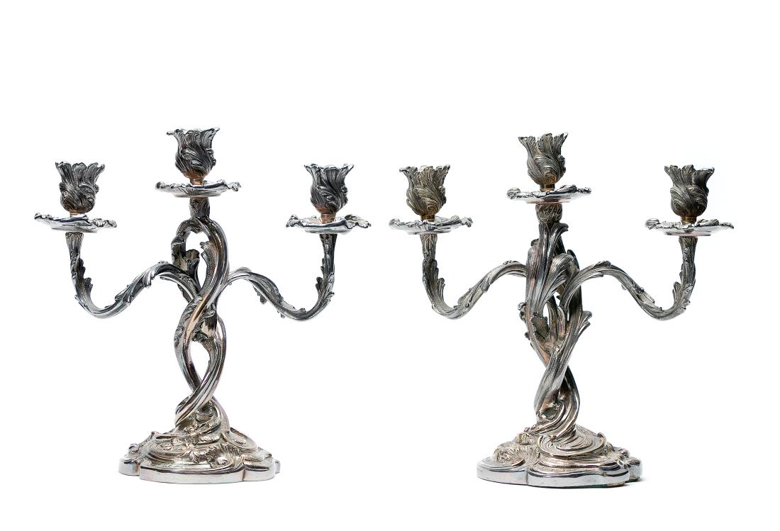 2 Silver Plate Louis XV Three Light Candelabrum (1 of 6)