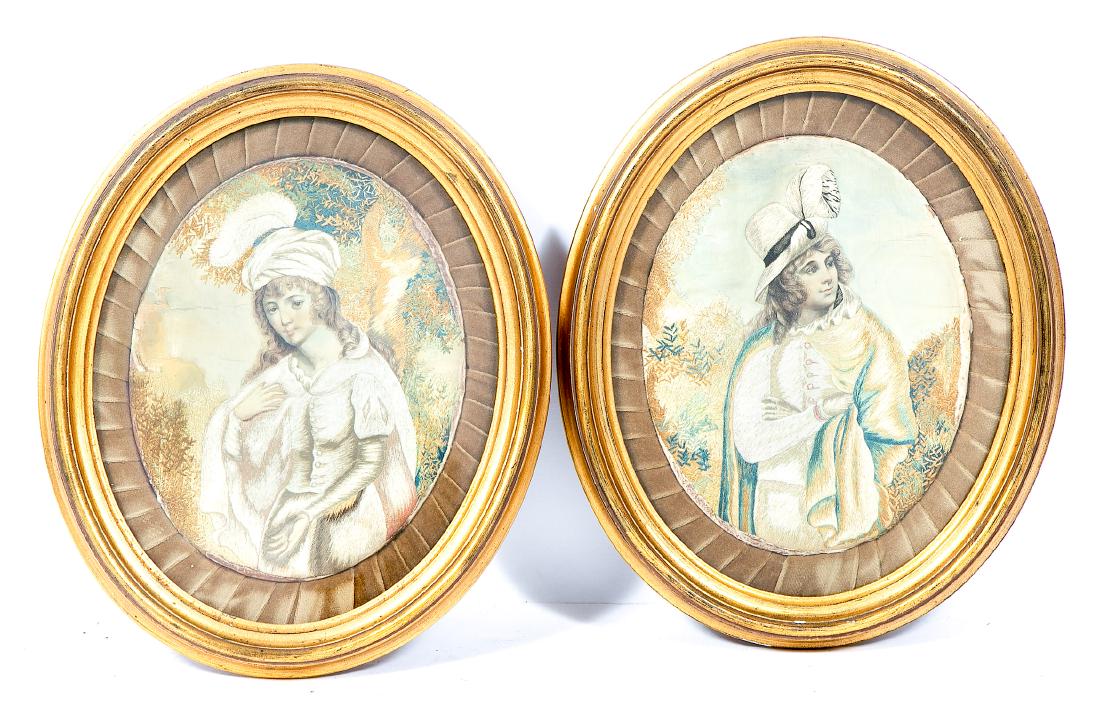 Pair, Oval Framed Needlework Portraits (1 of 3)