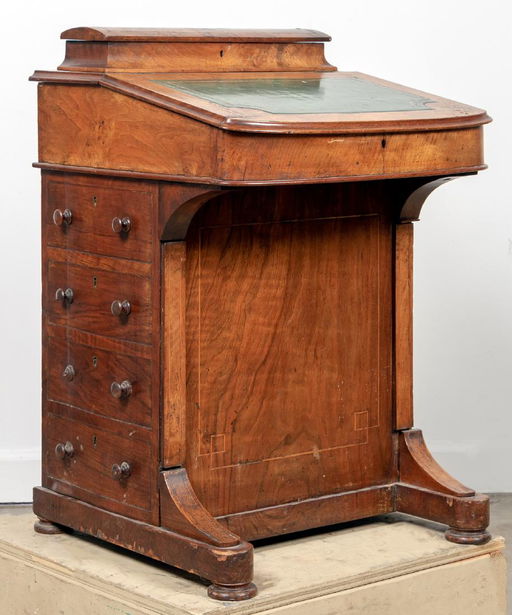 Davenport Walnut Leather Top Desk Side Drawers