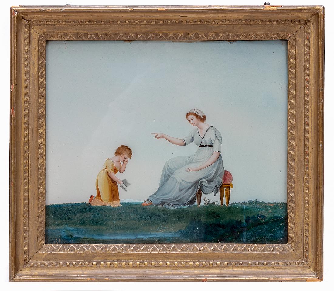 19th C. Genre Scene, Reverse Painting on Glass (1 of 4)