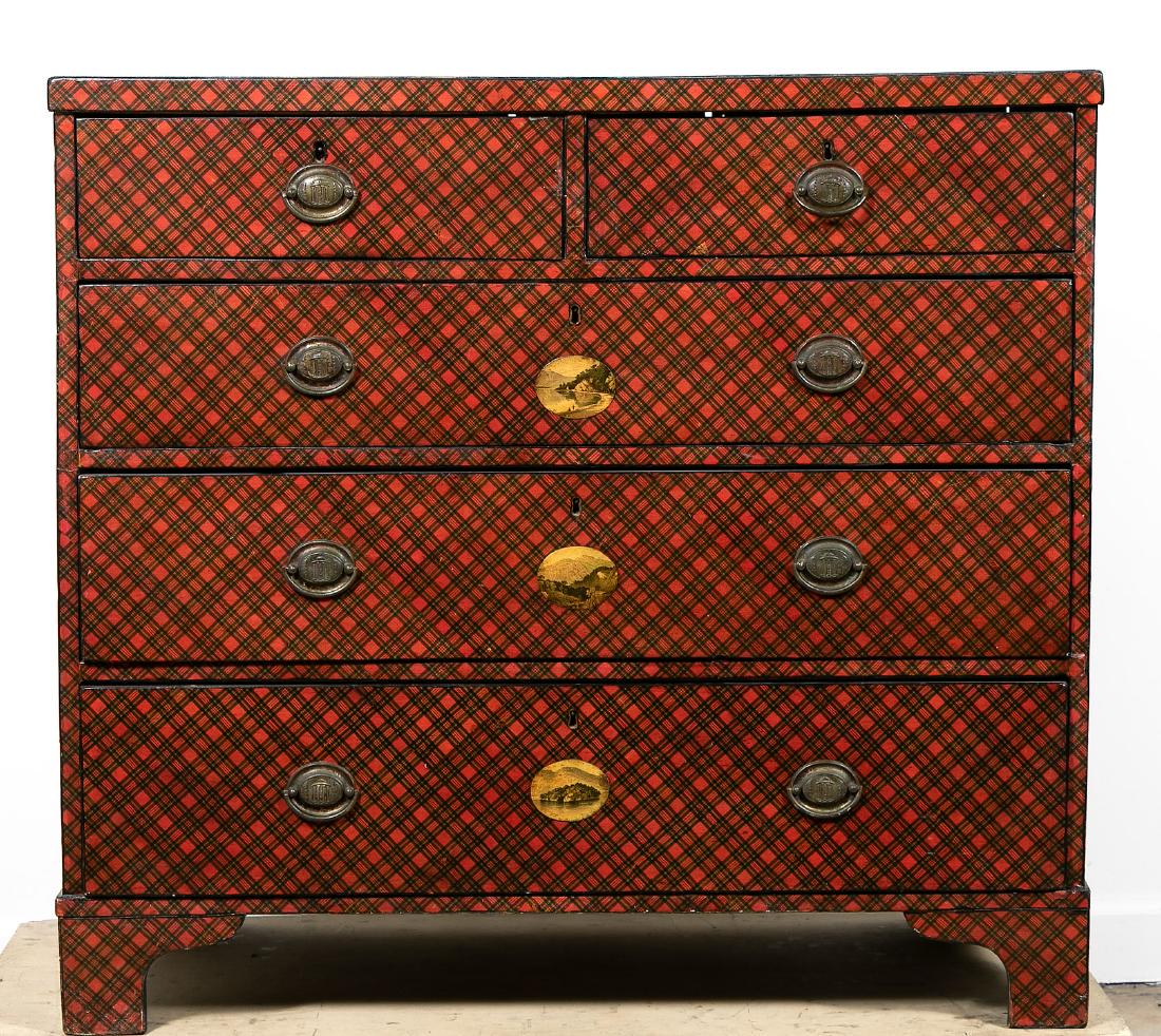 English Red Tartan Plaid Decoupage 5 Drawer Chest (1 of 8)