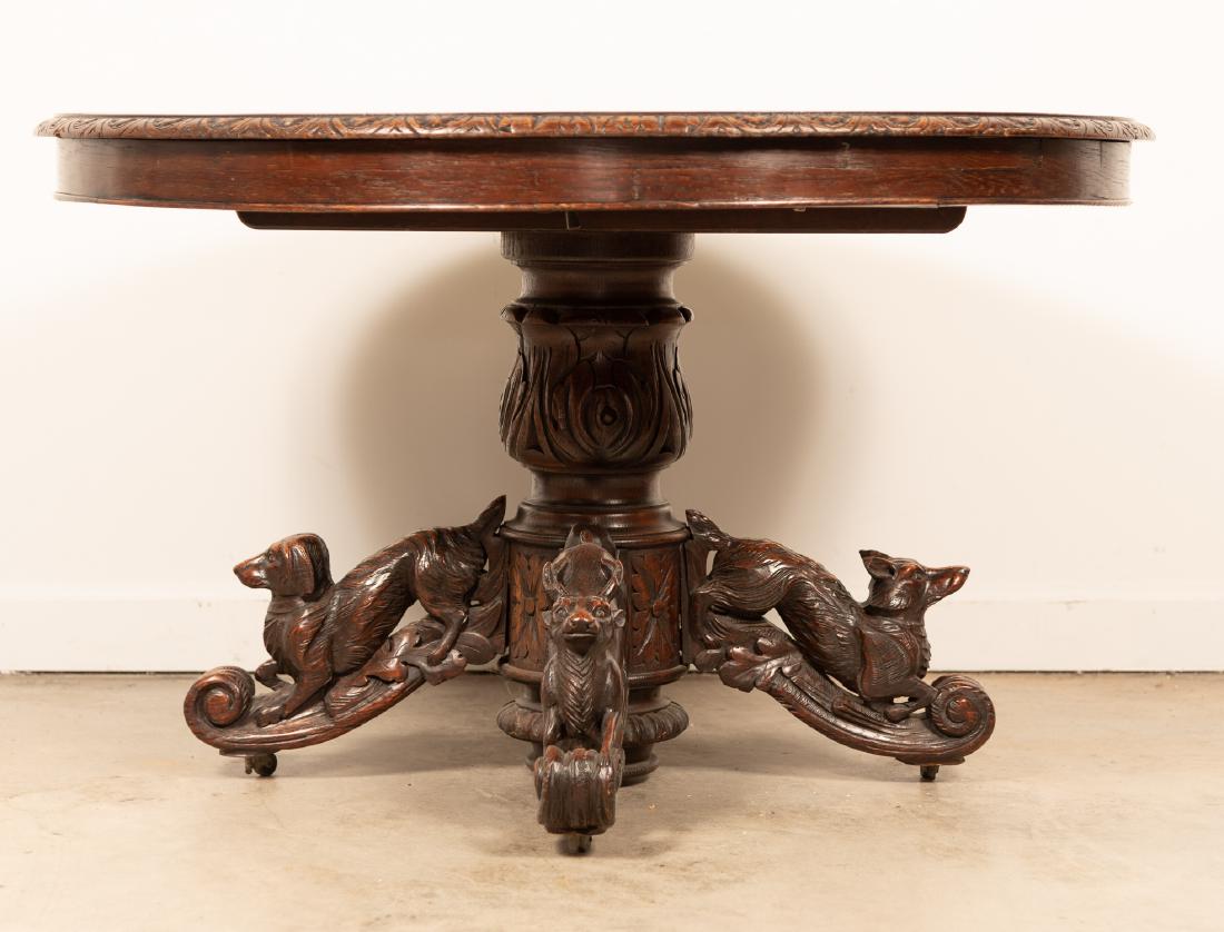 English Carved Dark Oak Hunt Motif Table (1 of 6)