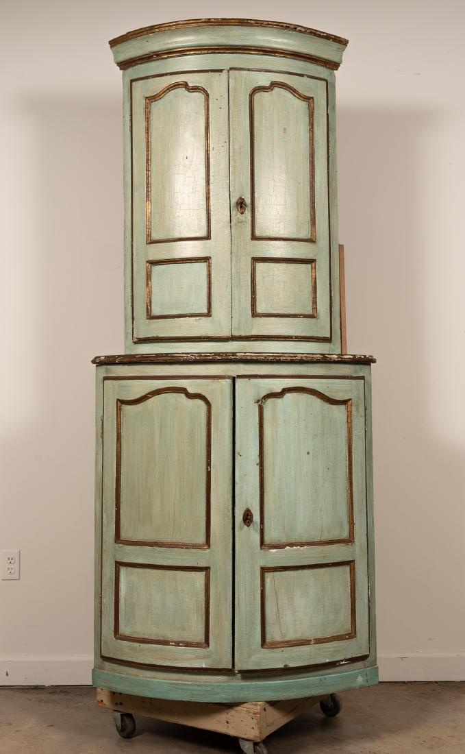 19th C. Blue Distressed Corner Cabinet (1 of 9)