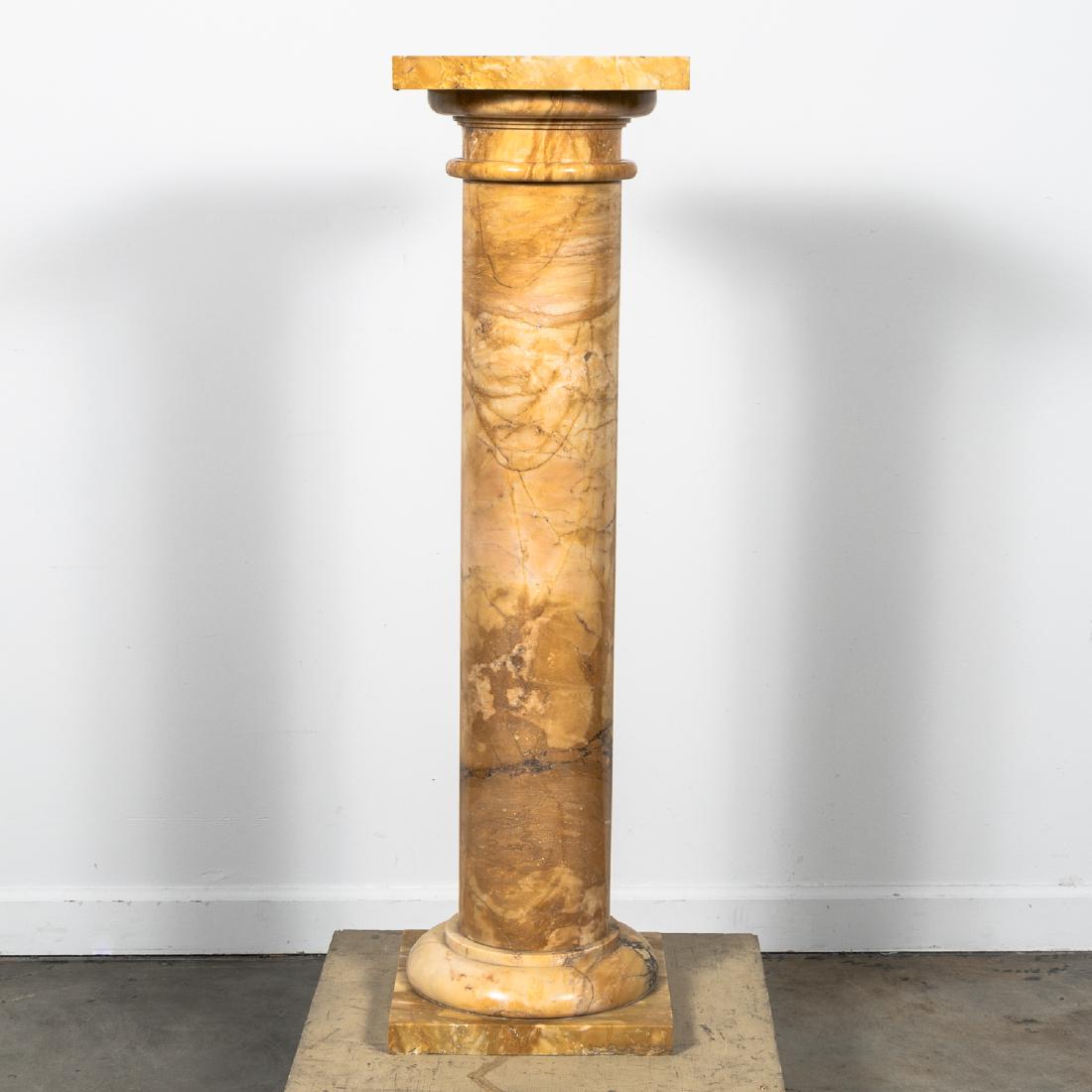 Single Beige Marble Column Form Pedestal, H. 48" (1 of 10)