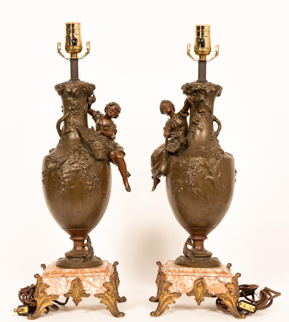 Pair, Bronze Patinated Metal Urn Form Table Lamps (1 of 8)