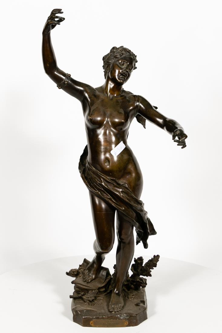 After Charpentier, Bronze Figural Sculpture, Nude: After Chapentier (Felix, French, 1858-1924), Late 19th Century Bronze Figural Sculpture, "Le Chanson," figure of a nude dancing female with brown patina. Marked in the cast ‘Felix Charpentier’ on 