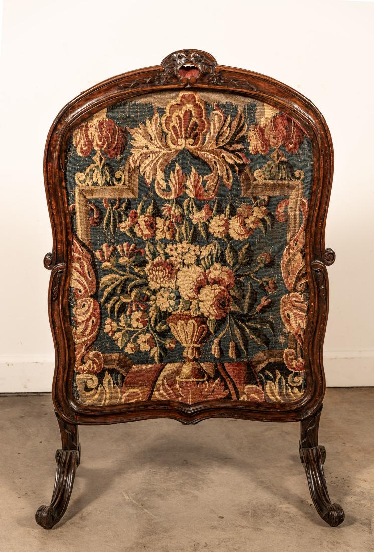 19th C. French Firescreen, Floral Tapestry Inset (1 of 5)