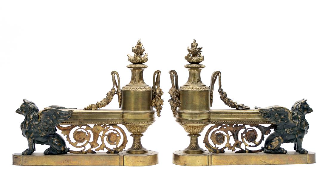 Pair, Bronze Chenet w/ Urns & Gryphon (1 of 5)