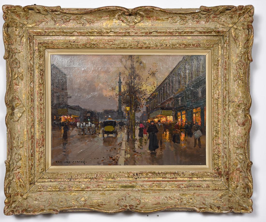 Edouard Cortes, Place de la Bastille, Signed Oil: Edouard Cortes (French, 1882-1969). "Place de la Bastille", oil on canvas, singed lower left. Approx. 23" x 27.25" (framed), 13" x 18" (canvas). Provenance: From a prominent Private Collection, Atlant