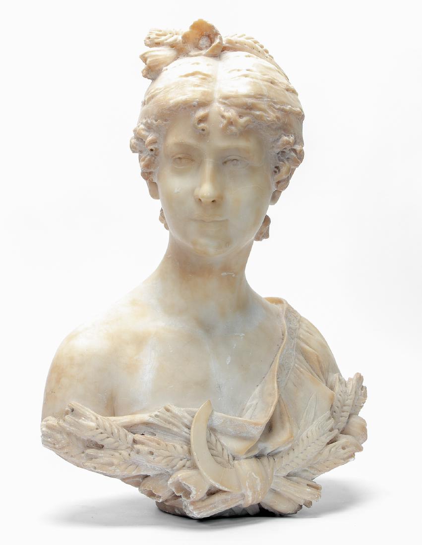 19th C. Signed Alabaster Bust, Goddess Demeter (1 of 3)