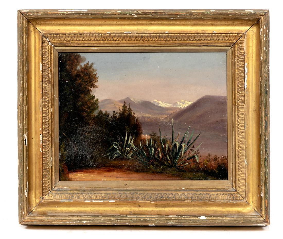 Early 20th C. Plein Air Landscape on Board, Alps: Continental School, first quarter 20th century. Plein air landscape painting depicting the Alps in Autumn, oil on wood board, apparently unsigned. Approx. 13.5" x 15.5" (framed), 8.25" x 10.75" (board