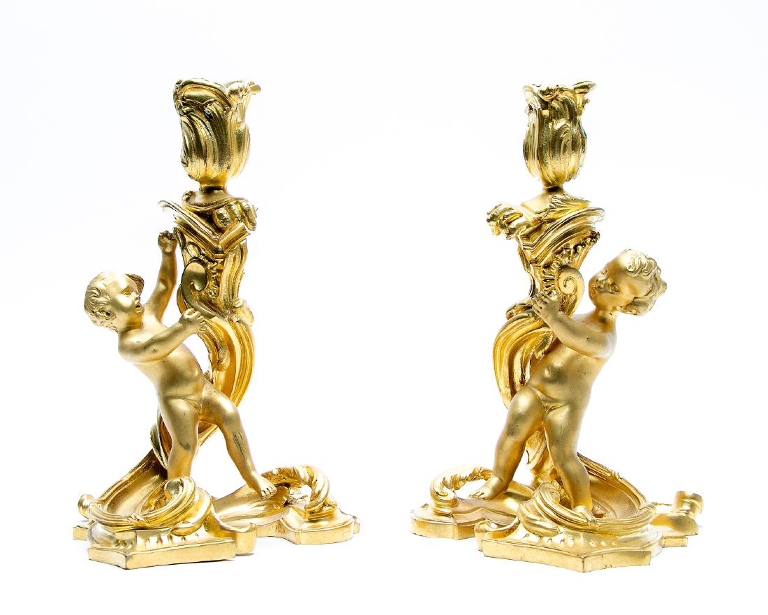 Pair, French 19th C. Dore Figural Candlesticks (1 of 3)