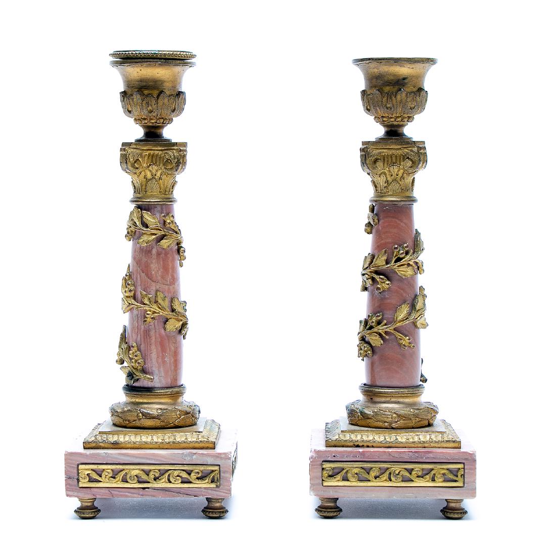 Pair, Small Marble & Dore Mounted Candlesticks (1 of 2)