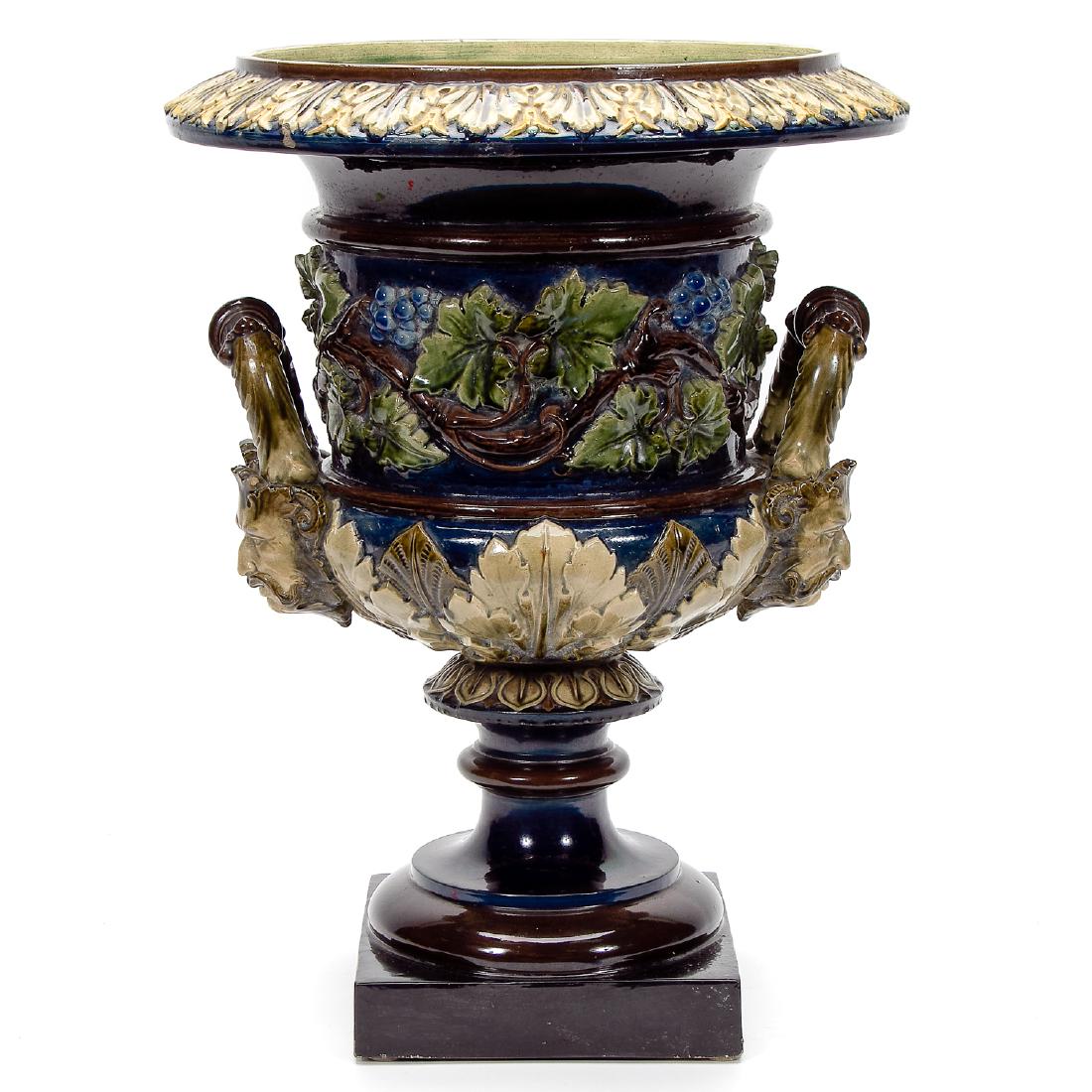 Late 19th C. French Majolica Handled Urn (1 of 5)