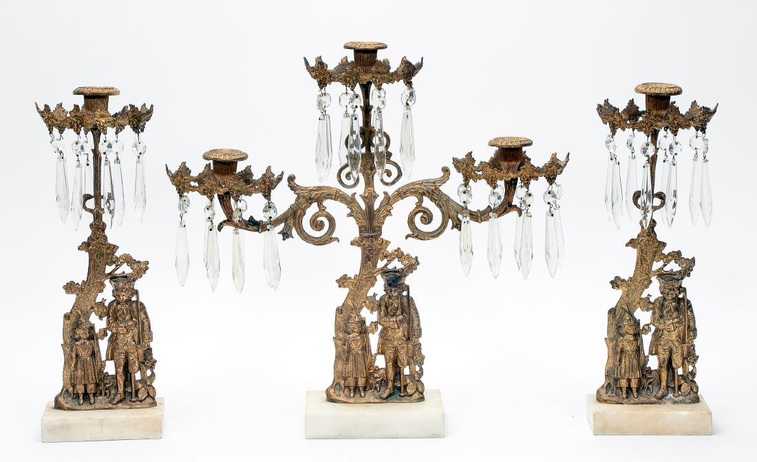 Three Piece Figural Girandole Set with Prisms (1 of 5)