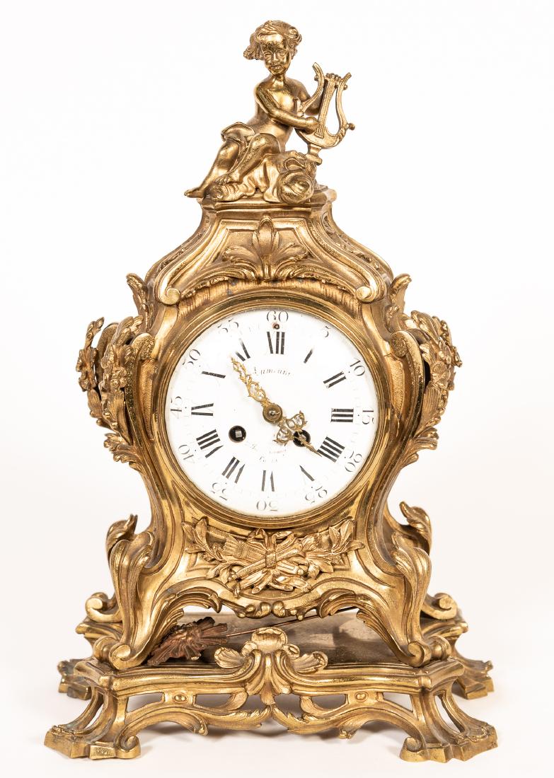 French Gilt Bronze Clock w/ Putto Finial (1 of 5)