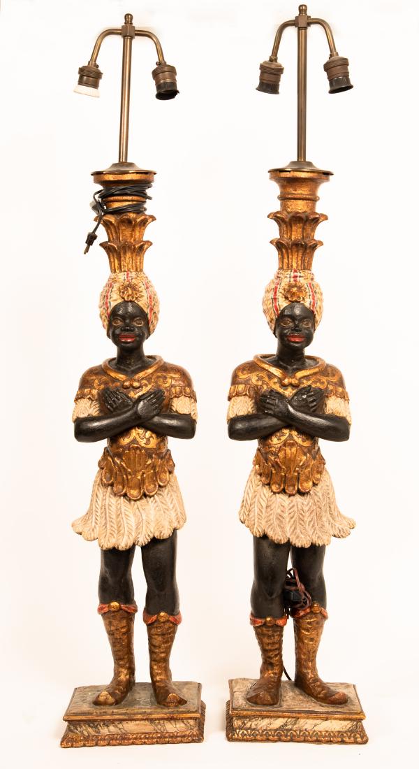 Pair, Fine Italian Giltwood Blackamoor Lamps (1 of 7)
