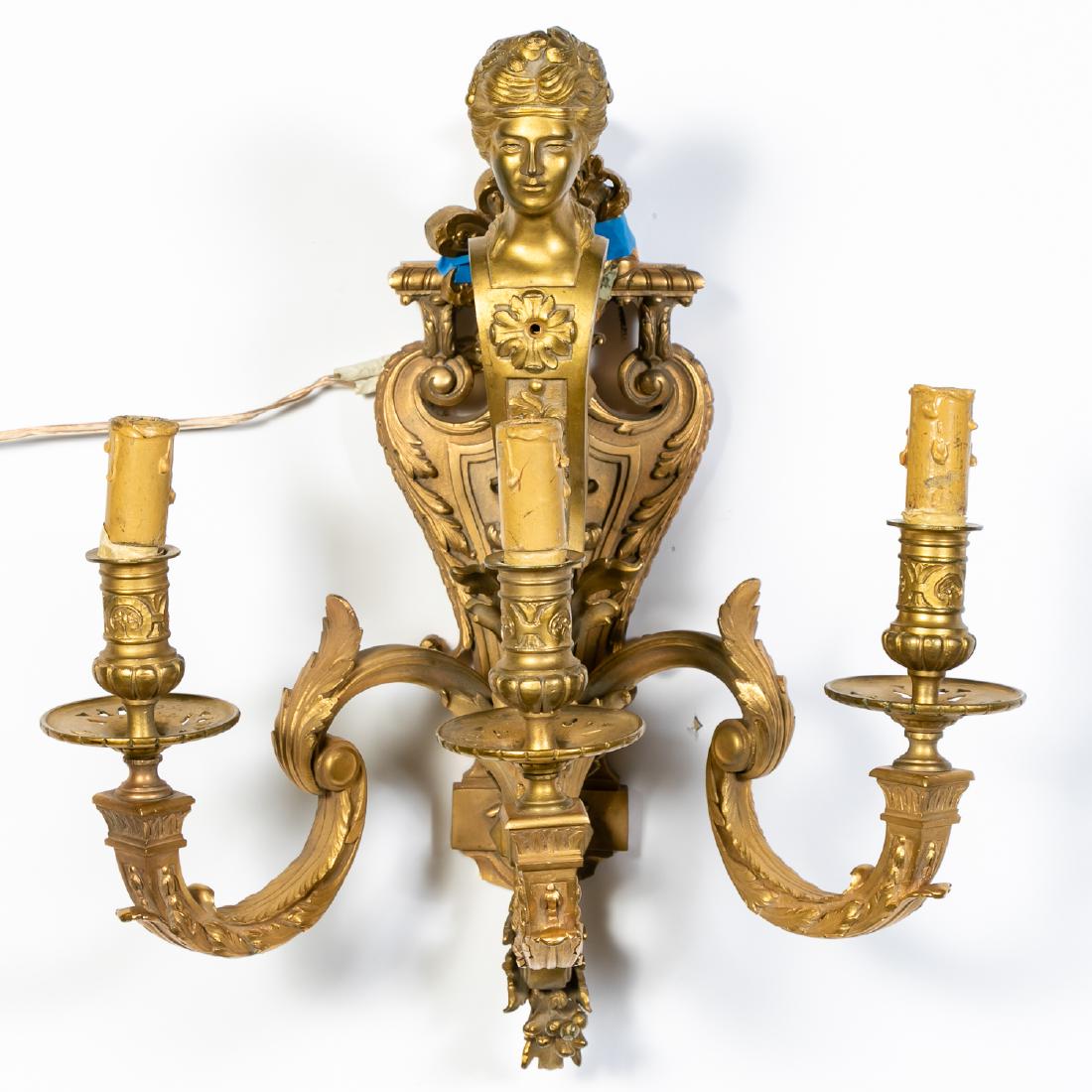 Gilt Bronze 3-Light Wall Sconce, Early 20th C. (1 of 6)