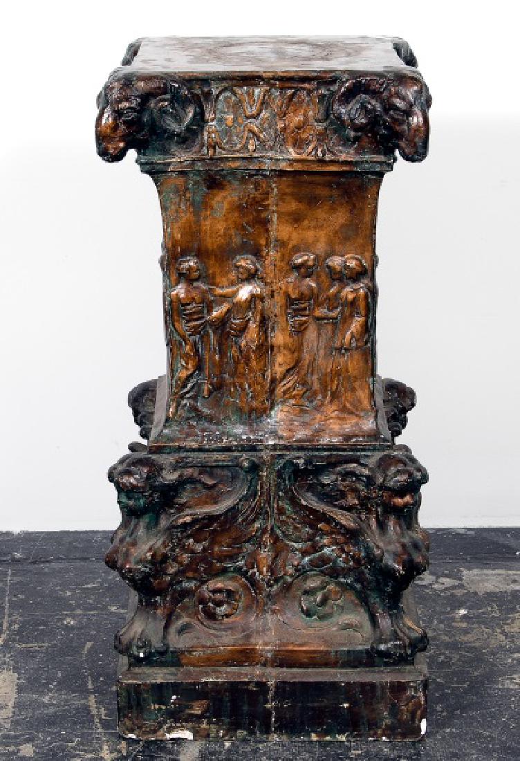Italian Painted Plaster Pedestal, Rams Heads (1 of 1)