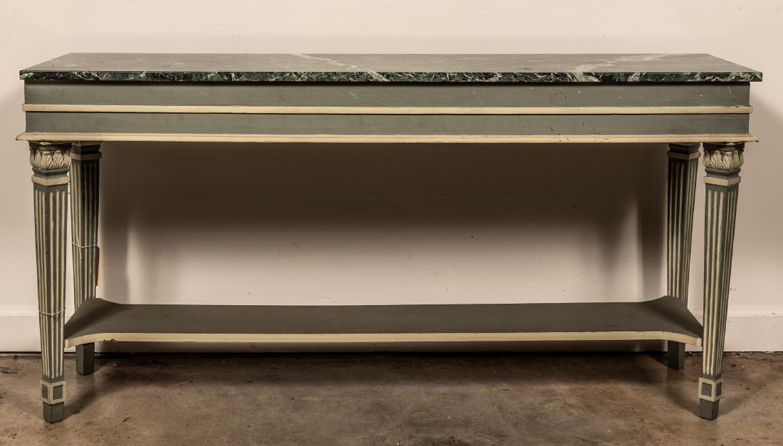 Green & Cream Painted Console Table, Marble Top (1 of 6)