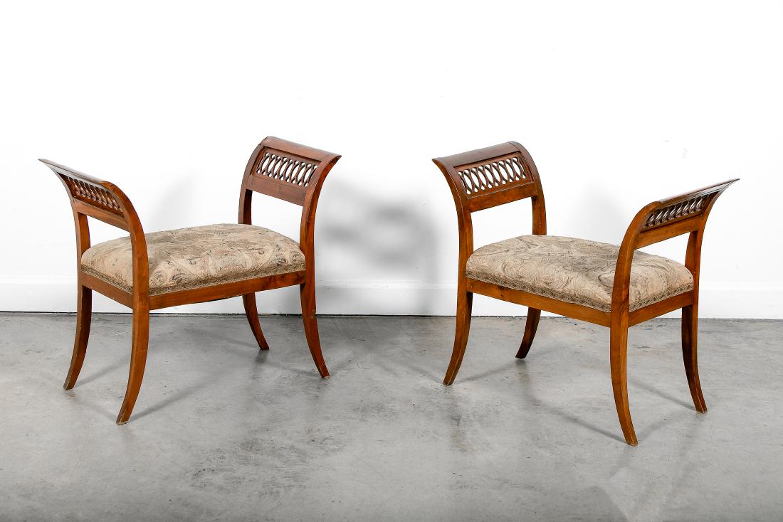 Pair, Italian Walnut Petite Fretwork Benches (1 of 2)