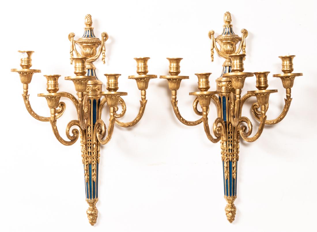 Pair, Neo-Classical 5-Light  Bronze Wall Sconces (1 of 3)