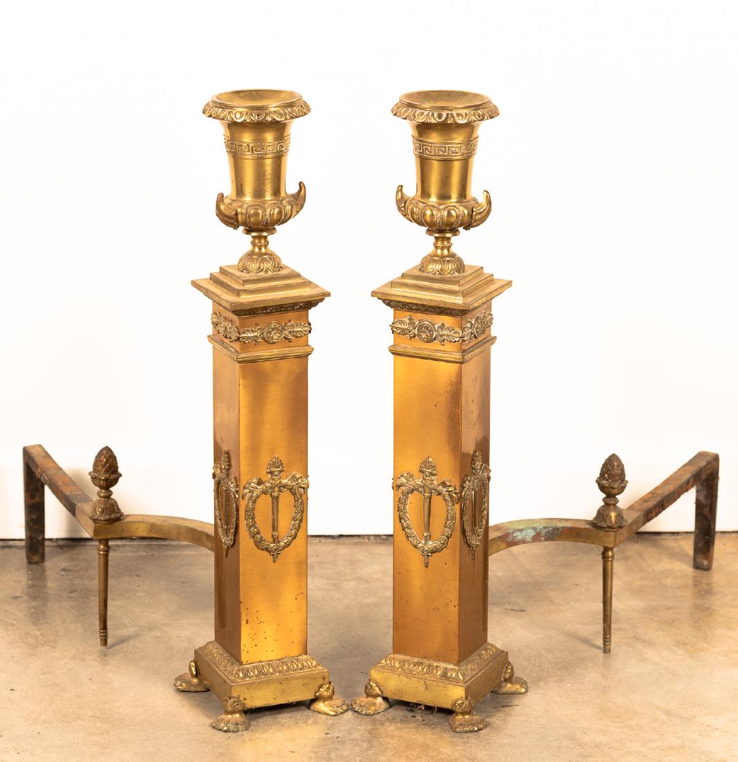 Pair of Bronze Neoclassical Urn Motif Andirons (1 of 7)