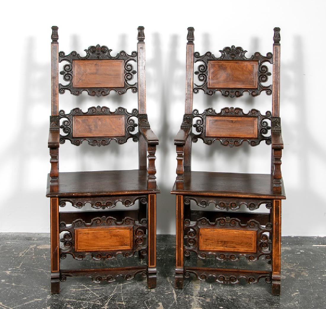 Pair of 17th c. Style Carved Walnut Armchairs (1 of 1)
