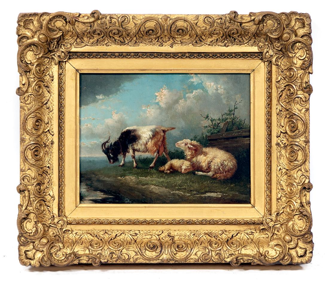 Jacob van Dieghem Signed Oil, Family of Goats (1 of 4)