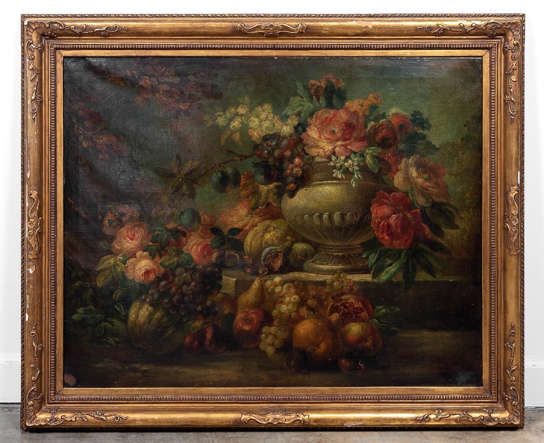 19th C. Spanish Baroque Still Life, Roses & Fruit (1 of 5)