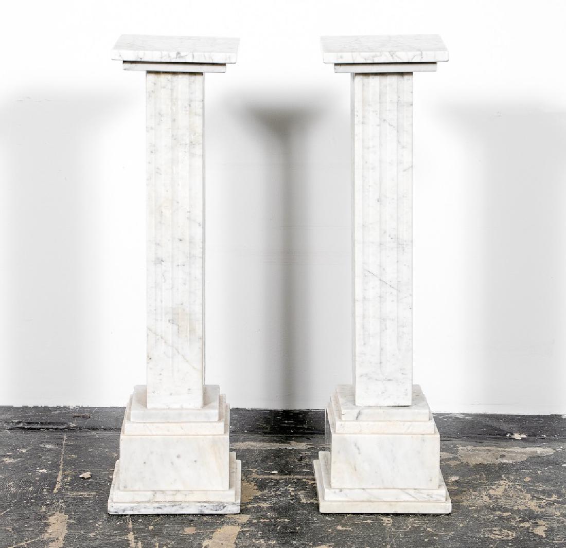 Pair, Carrera Marble Square Column Pedestals (1 of 1)