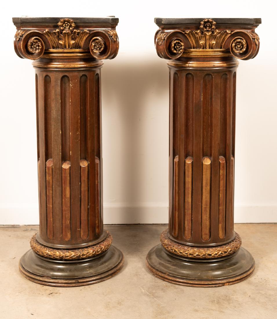 Pair of Gilt Accented Corinthian Column Pedestals (1 of 8)