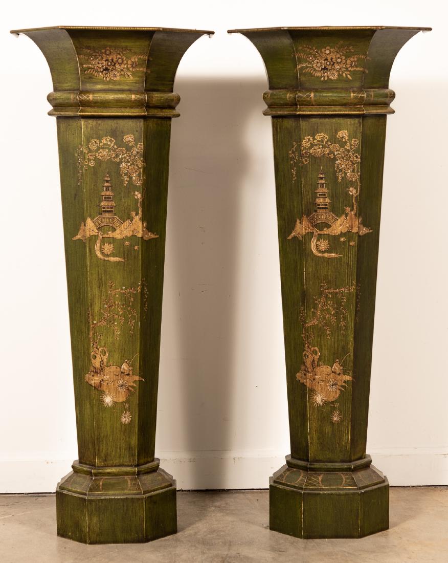 Pair of Green Tole Chinoiserie Floor Plant Stands (1 of 6)