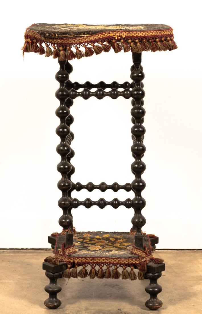 Revival Style Needlepoint Ebonized Plant Stand (1 of 5)