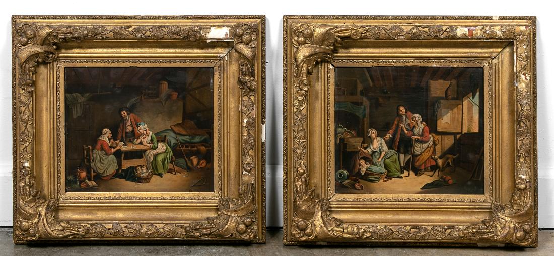 Pair, 19th Century Genre Scenes, Oil on Tin Panel (1 of 6)