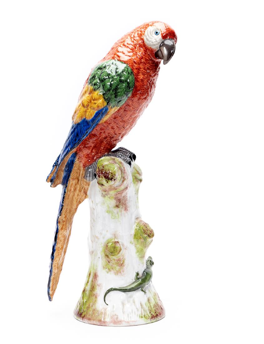 Porcelain Figure of Perched Parrot, Marked (1 of 5)