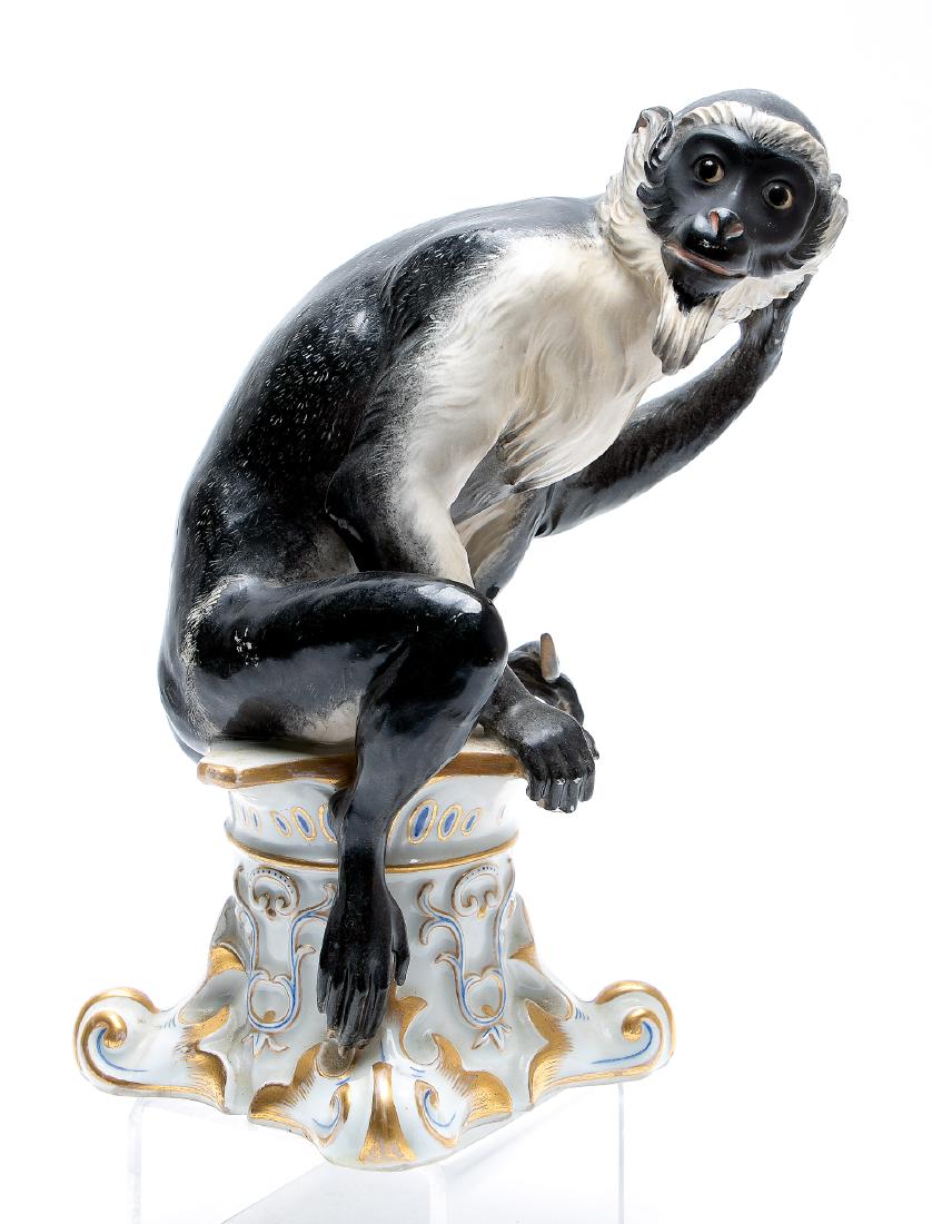 Austrian Porcelain Figure of Monkey on Pedestal (1 of 7)