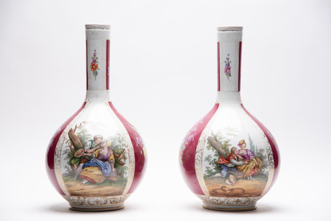 Pair, Large Bottle Form Vases w/ Figural Scenes (1 of 8)